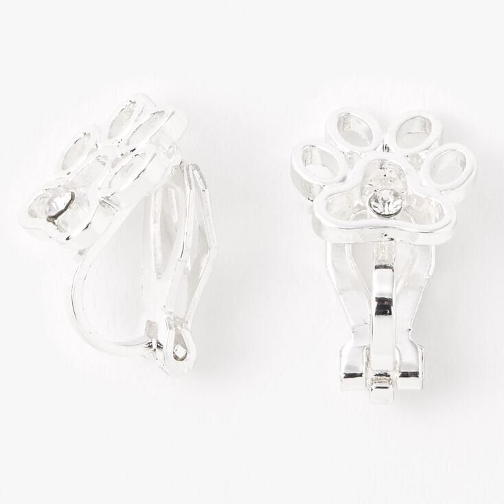 Silver Paw Print Clip-On Earrings,