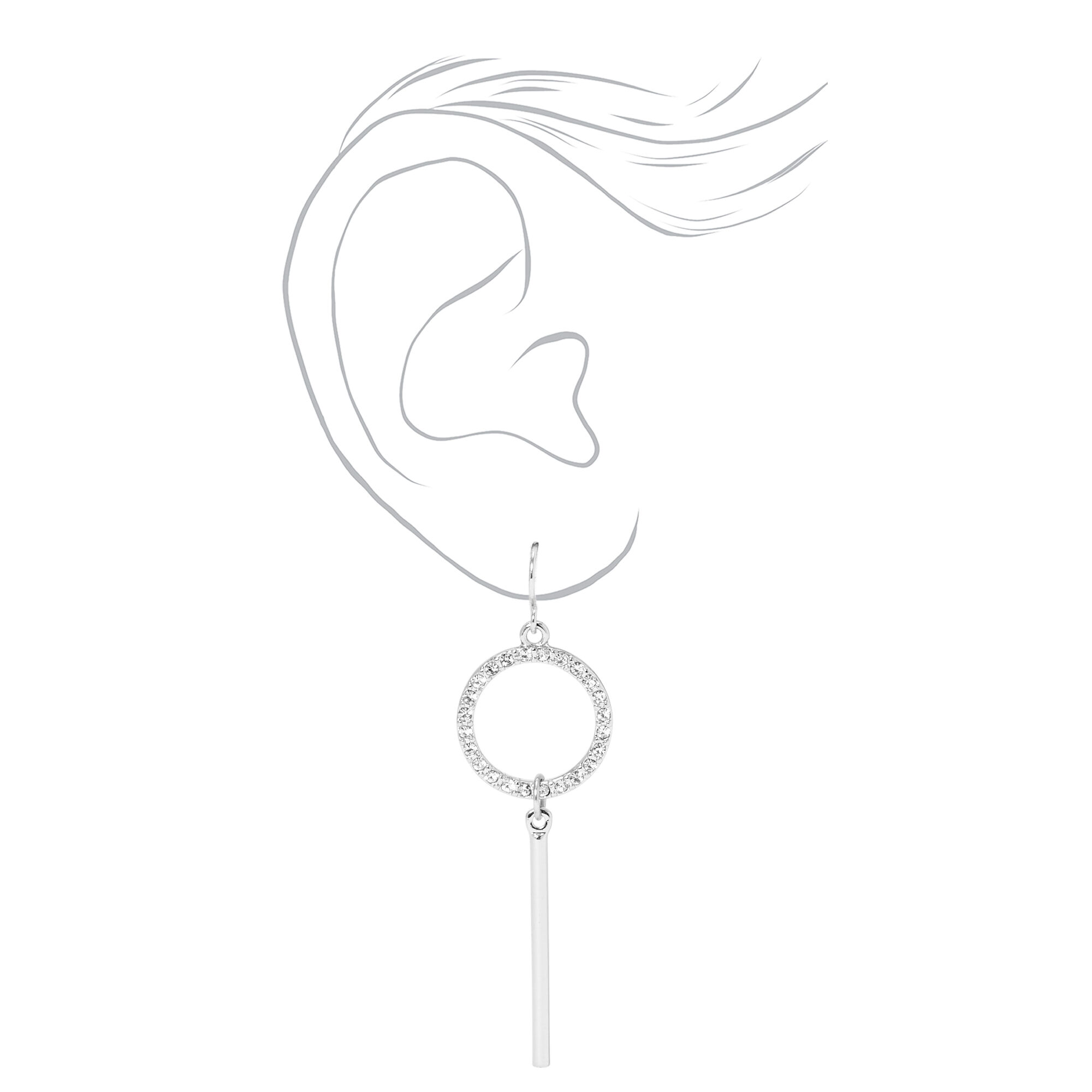 Silver 2.5" Embellished Circle Bar Drop Earrings,
