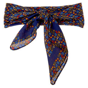 Bandeau bandana soyeux &agrave; imprim&eacute; floral - Bleu marine,