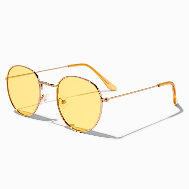 Lunettes de soleil rondes couleur dor&eacute;e - Jaunes,