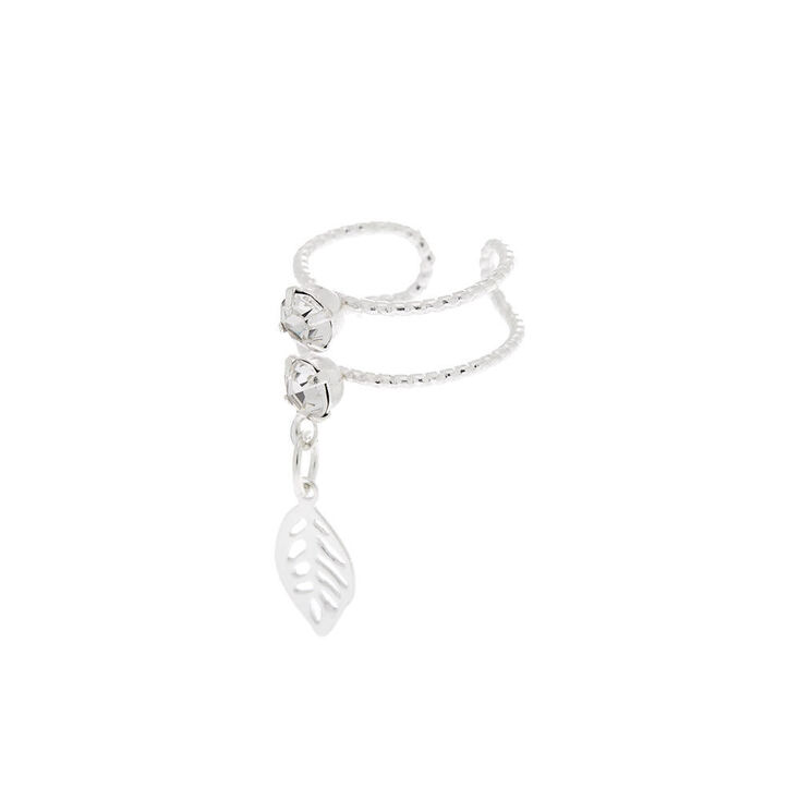 Claire's Manchette d'oreille double rangée feuille strass couleur argenté