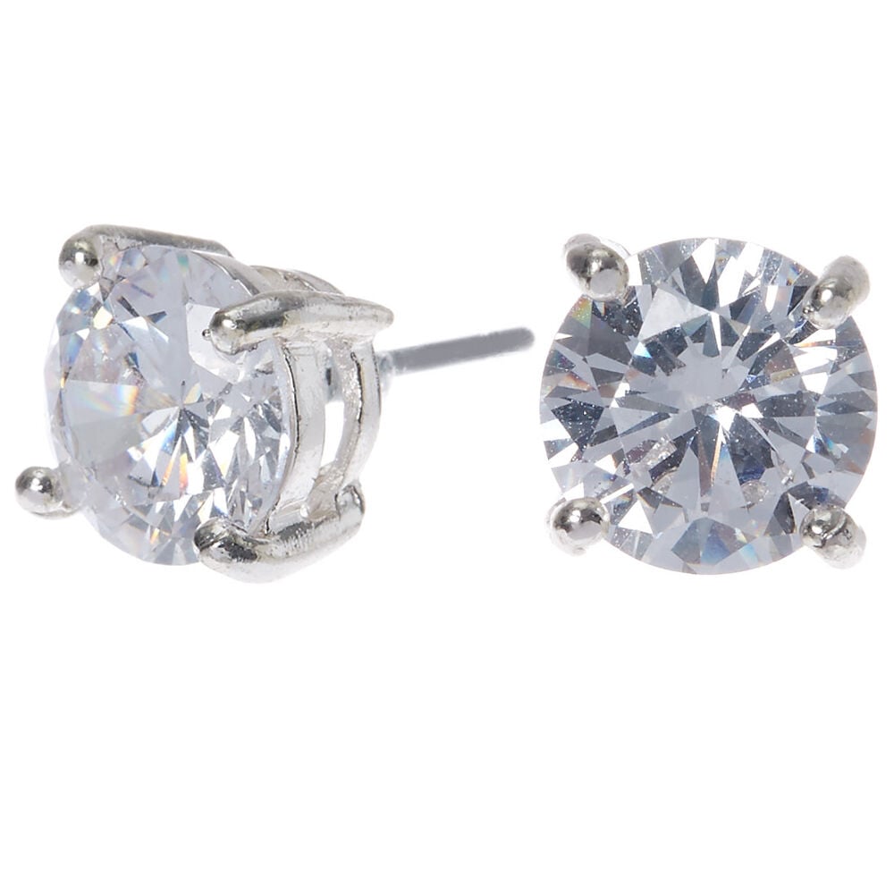 Silver Cubic Zirconia Round Stud Earrings 8MM Claire s US