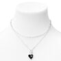Black Enamel Heart Silver Multi Strand Necklace,