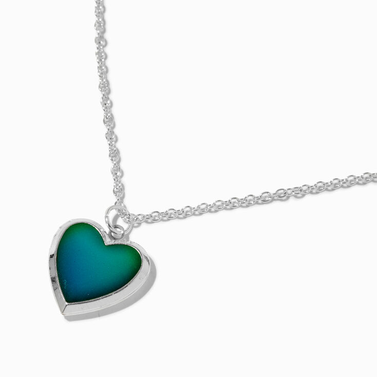 Silver-tone Mood Heart Locket Pendant Necklace,