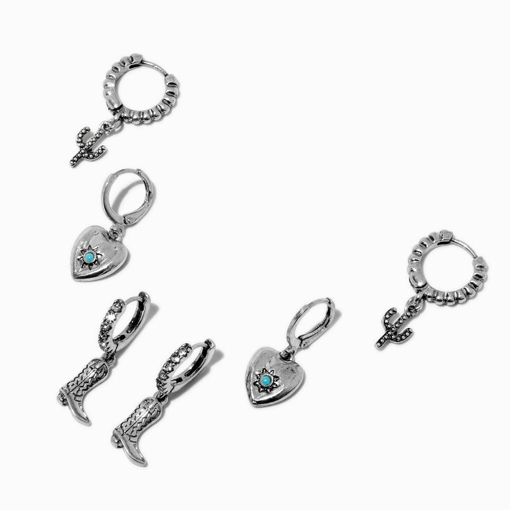 Silver-tone Cowgirl Hoop Earring Stackables Set - 3 Pack,