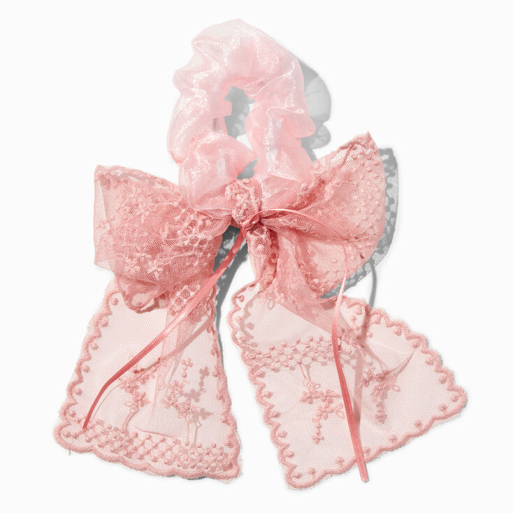 Blush Pink Lace Bow Hair Scrunchie ,