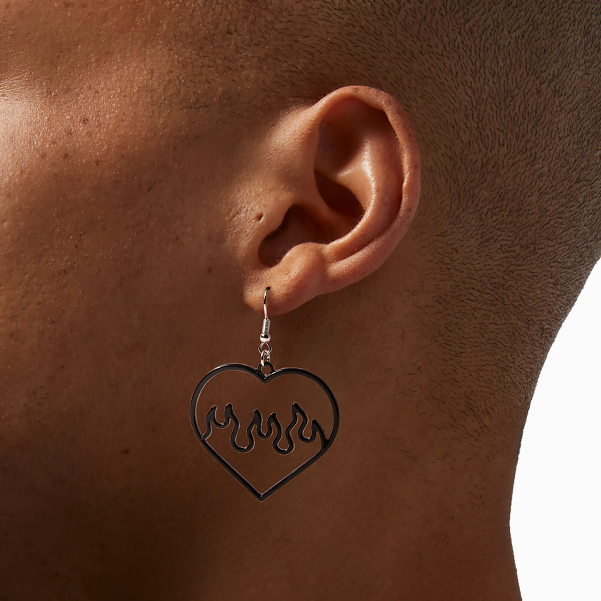 Black Flaming Heart Cutout 2" Drop Earrings,