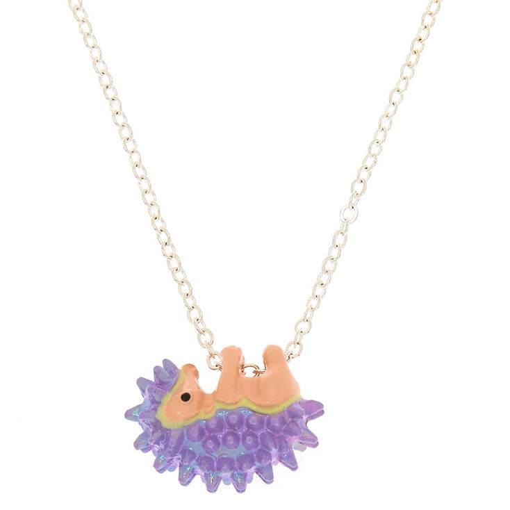 Hedgehog Pendant Necklace - Purple,