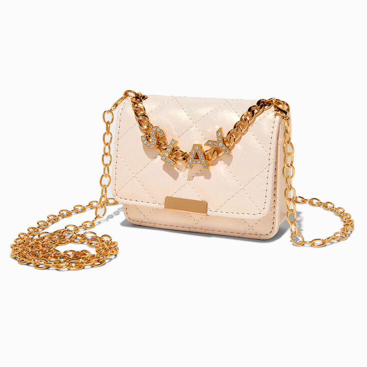Light Pink Quilted &quot;Slay&quot; Gold-tone Chain Crossbody Bag,