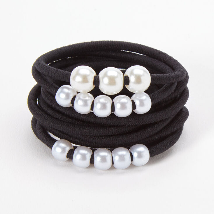 Black Faux Pearl Hair Ties - 12 Pack,