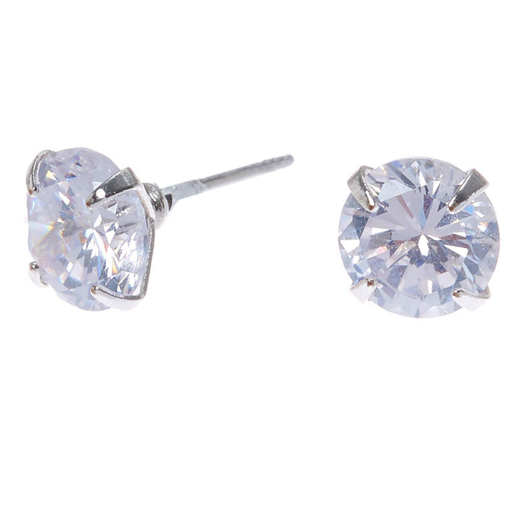 Silver Cubic Zirconia 7MM Round Stud Earrings,