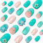 3D Blue Mermaid Stiletto Press On Vegan Faux Nail Set - 24 Pack,