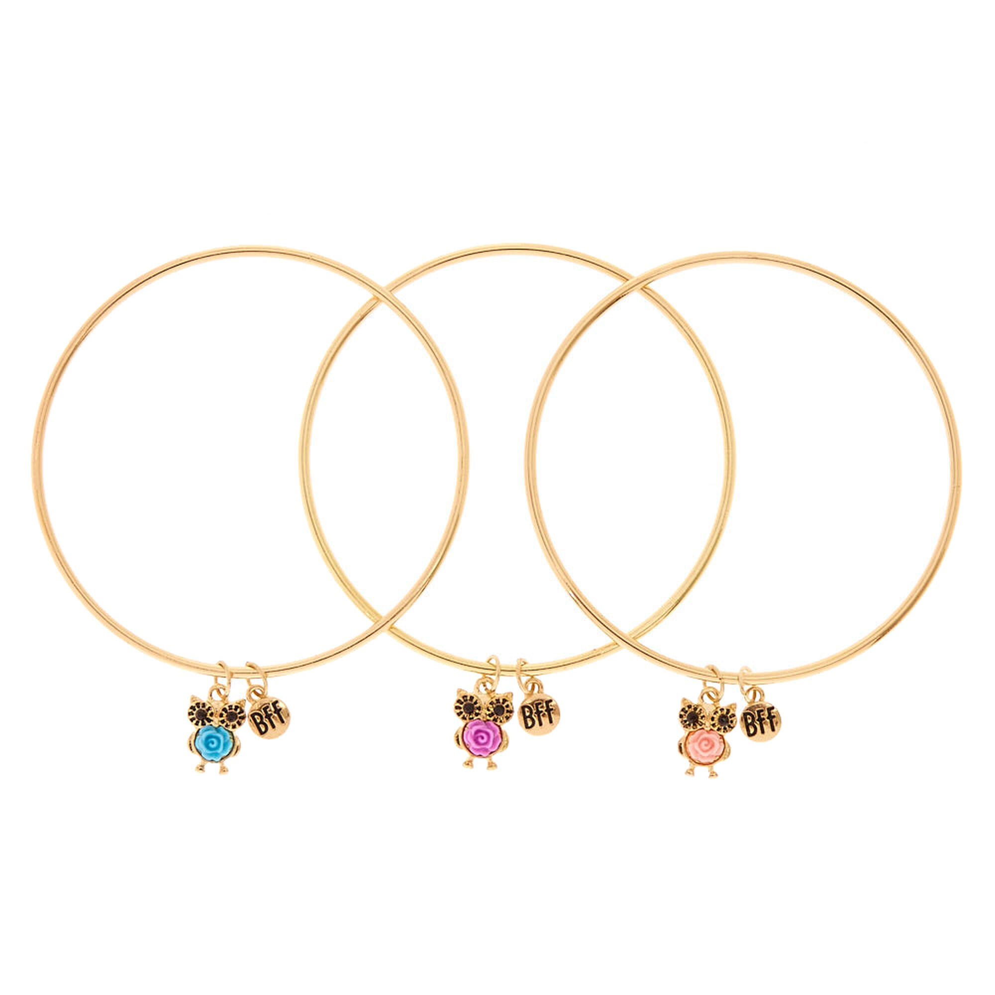 Best Friends Gold Tone Owl Charm Bangle Bracelets Claire S Best Friends Gold Tone Owl Charm Bangle Bracelets