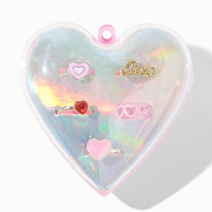 Claire&#39;s Club Love Hearts Box Rings - 5 Pack,