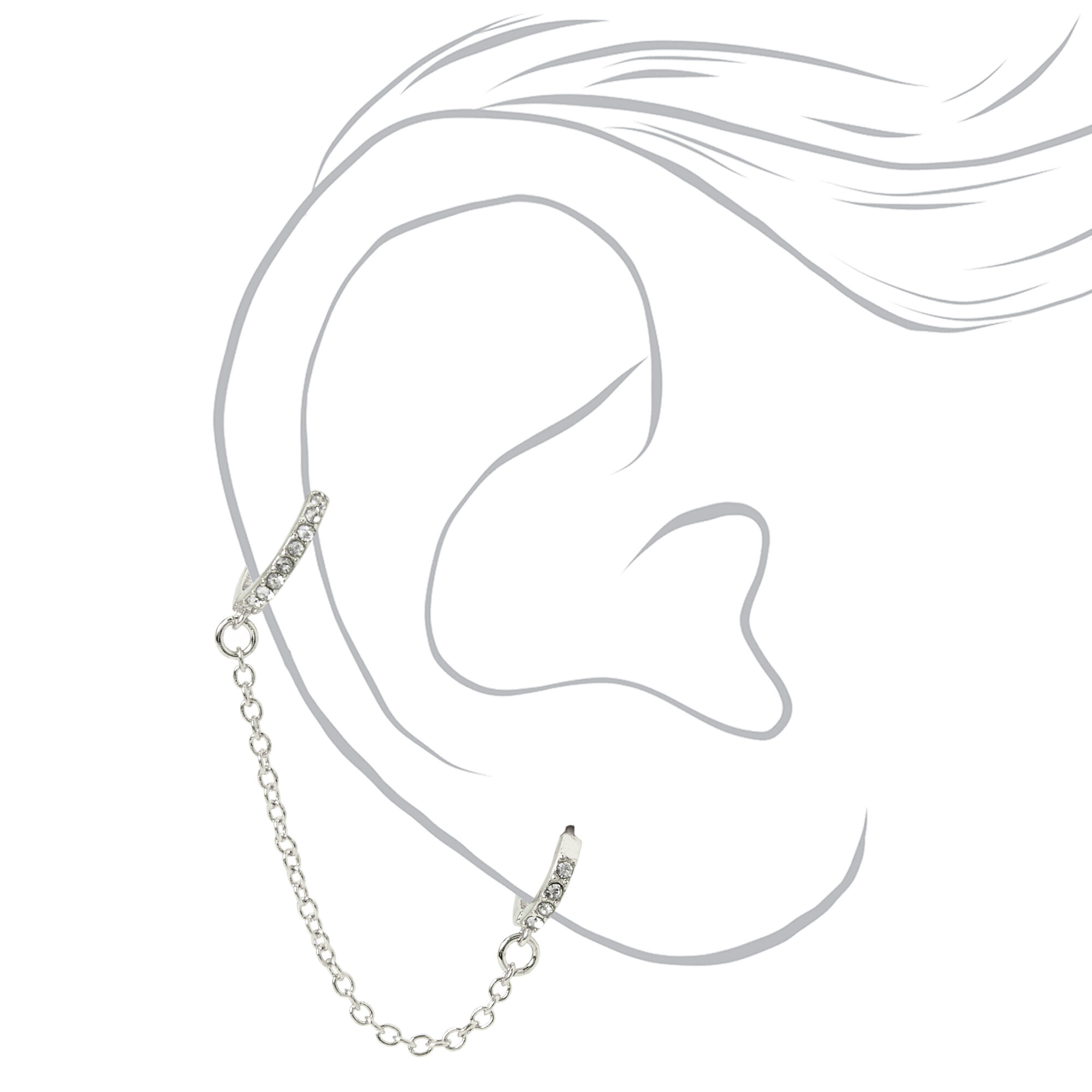 Silver One 10MM Crystal Huggie Hoop Connector Cartilage Earring,