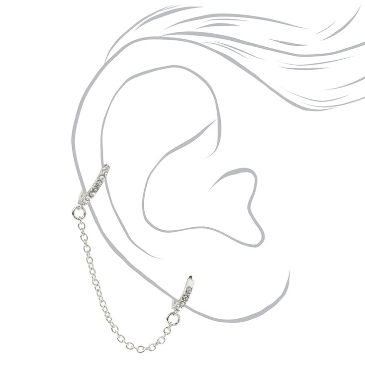 Silver One 10MM Crystal Huggie Hoop Connector Cartilage Earring,