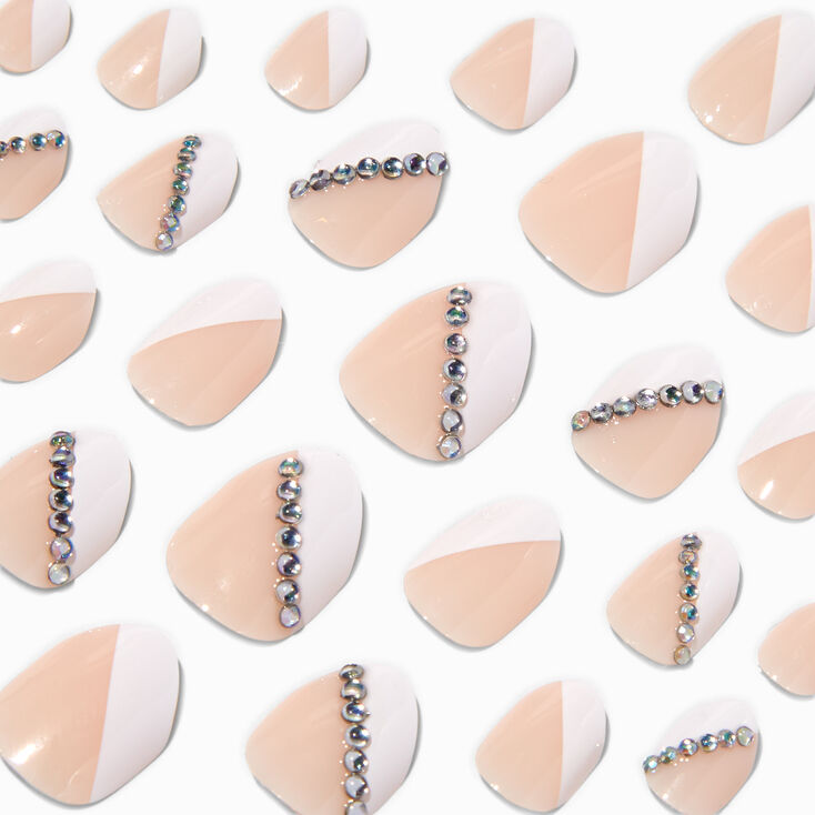 Geometric Gem French Tip Stiletto Press On Vegan Faux Nail Set - 24 Pack,