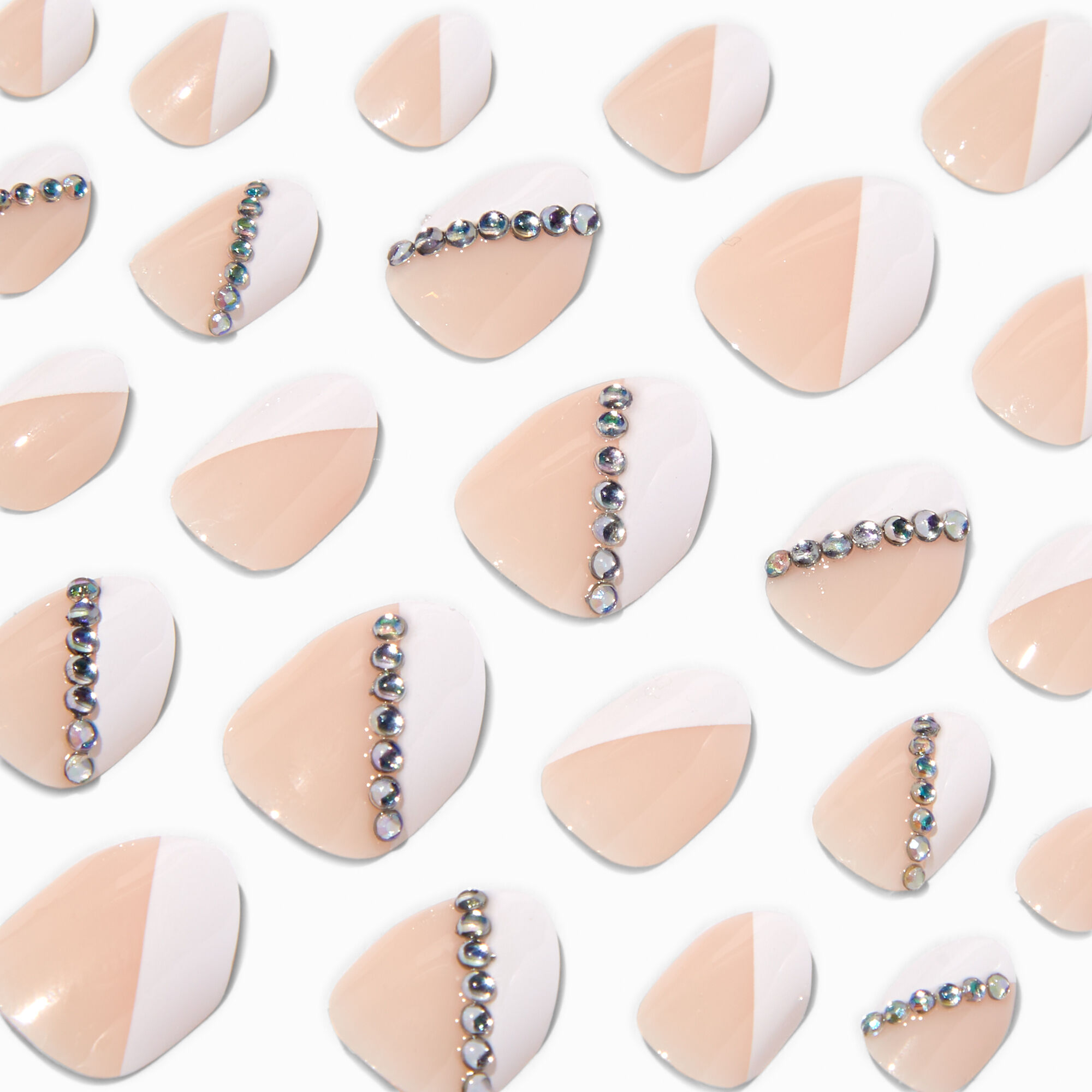 View Claires Geometric Gem French Tip Stiletto Press On Vegan Faux Nail Set 24 Pack information