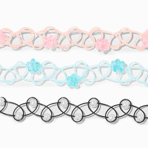 Pearl &amp; Flower Tattoo Stretch Bracelets - 3 Pack,