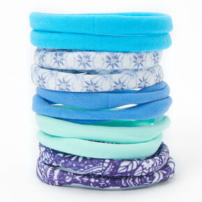 Mixed Floral Solid Rolled Hair Bobbles - Blue, 10 Pack,