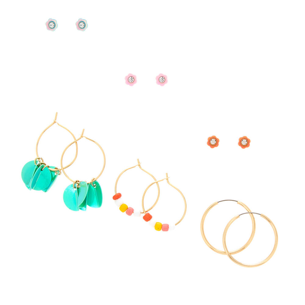 Sequin Flowers Earrings Set - 6 Pack,