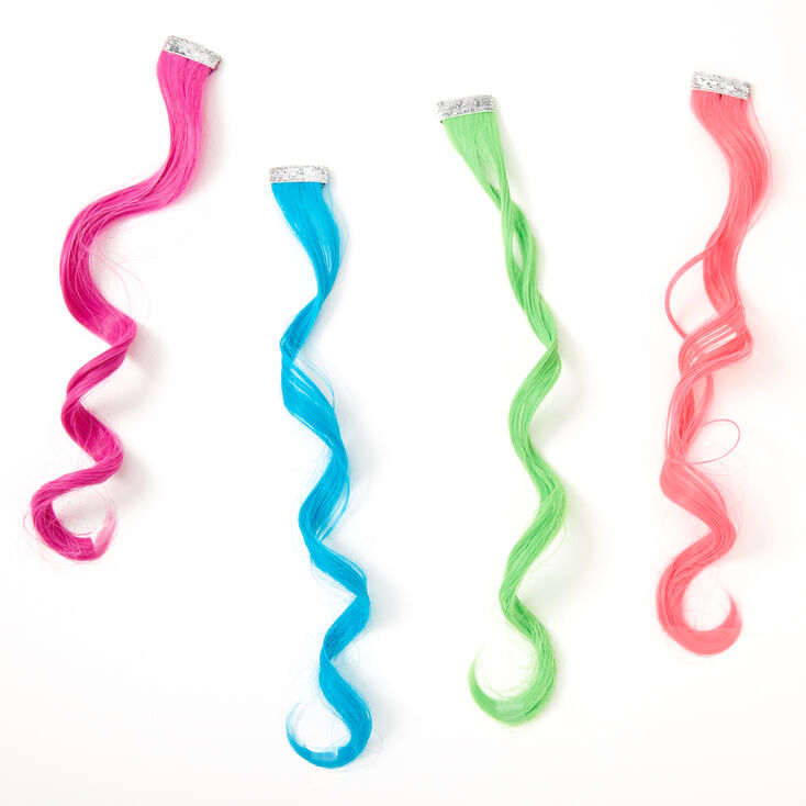 Claire's Club Neon Faux Hair Clip In Extensions - 4 Pack | Claire's US