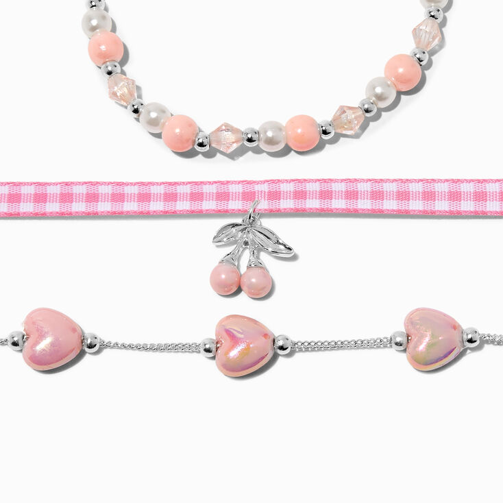 Pink Cherry Beaded Bracelet Set - 3 Pack,