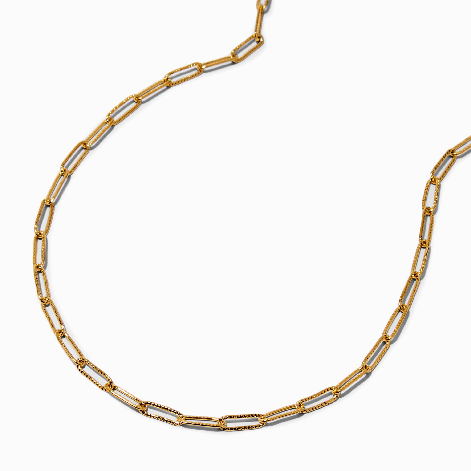 View Claires Tone Stainless Steel Textured Paperclip Chain Necklace Gold information