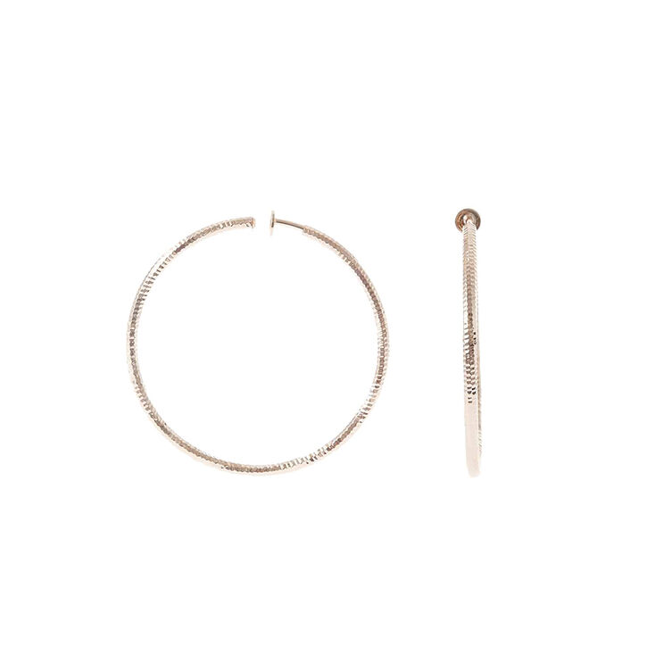 Rose Gold 60MM Textured Clip On Hoop Earrings | Claire's