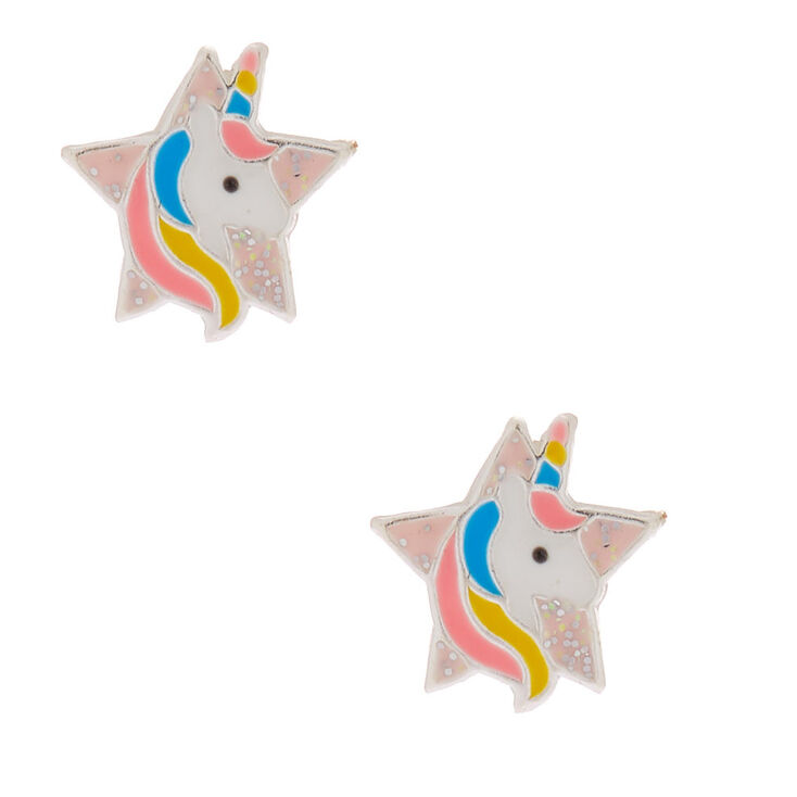 Sterling Silver Unicorn Star Stud Earrings Claire S