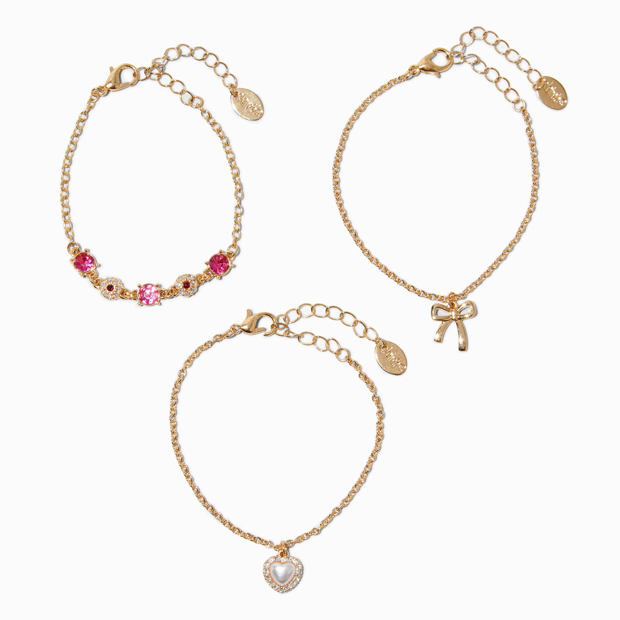 View Claires Club Holiday Charm Bracelets 3 Pack Gold information