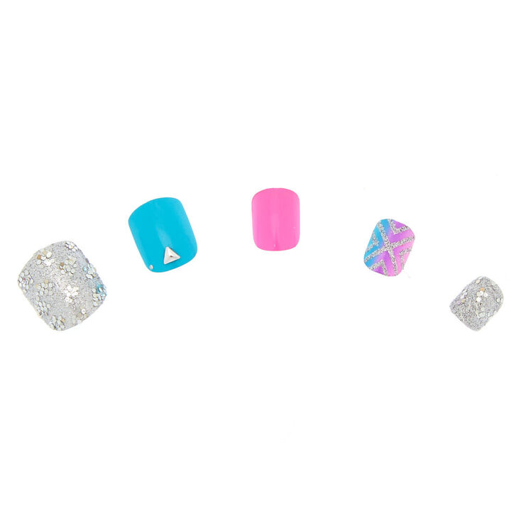 Glitter Chevron Press On Faux Nail Set - 24 Pack,