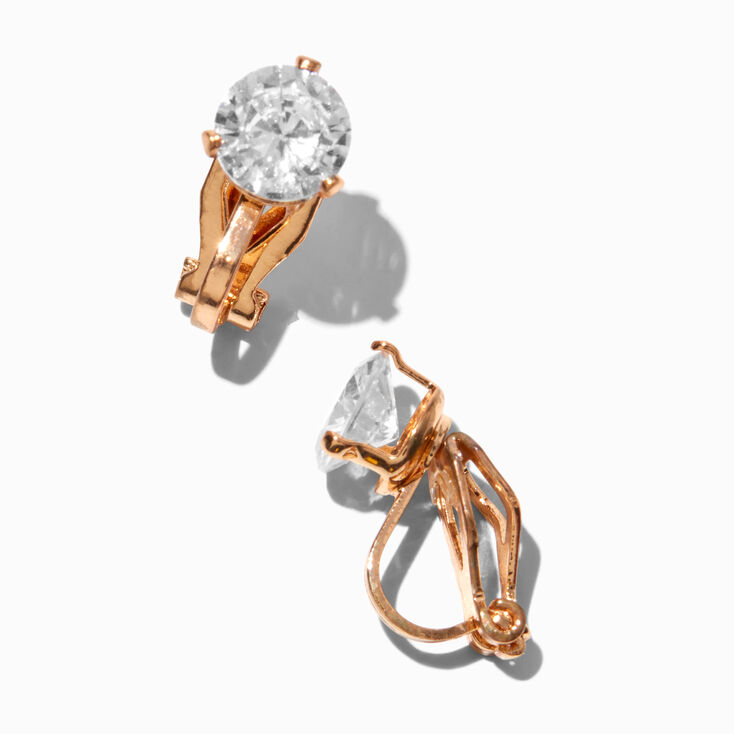 Gold-tone Cubic Zirconia Round 7mm Clip-On Stud Earrings,