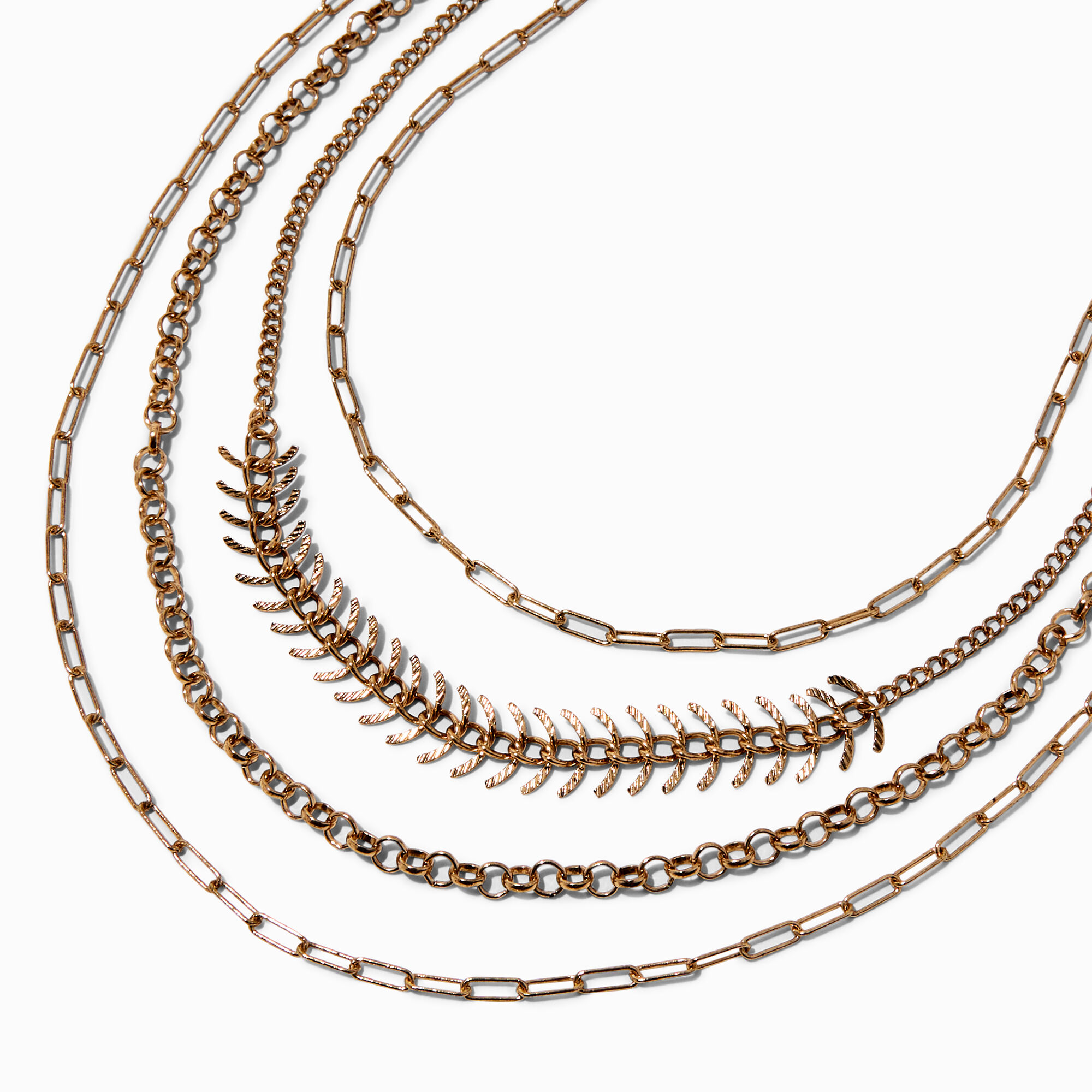 View Claires Tone Layered Fishbone Chain MultiStrand Necklace Gold information