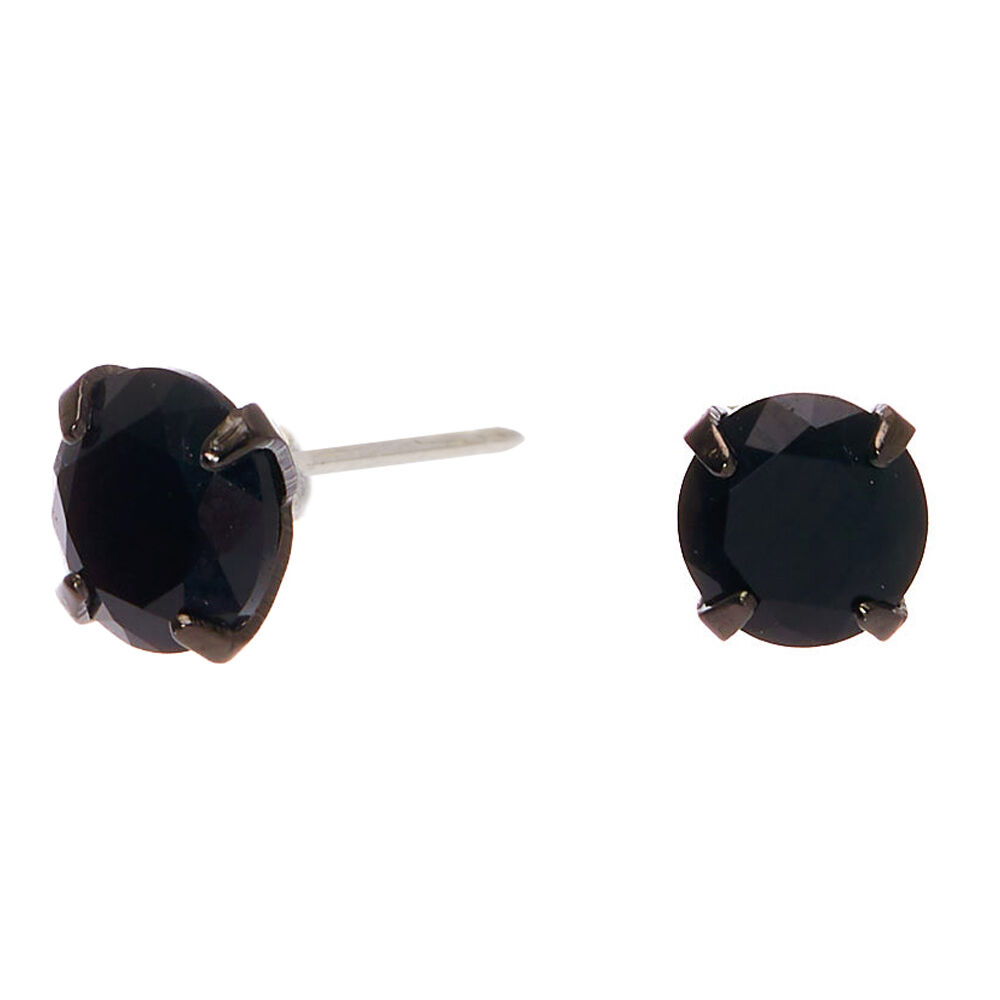 Black Cubic Zirconia Round Stud Earrings 8MM
