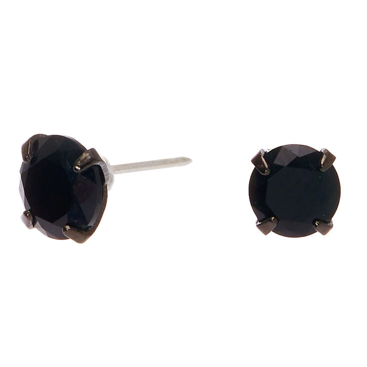 Black Cubic Zirconia Round Stud Earrings - 8MM,