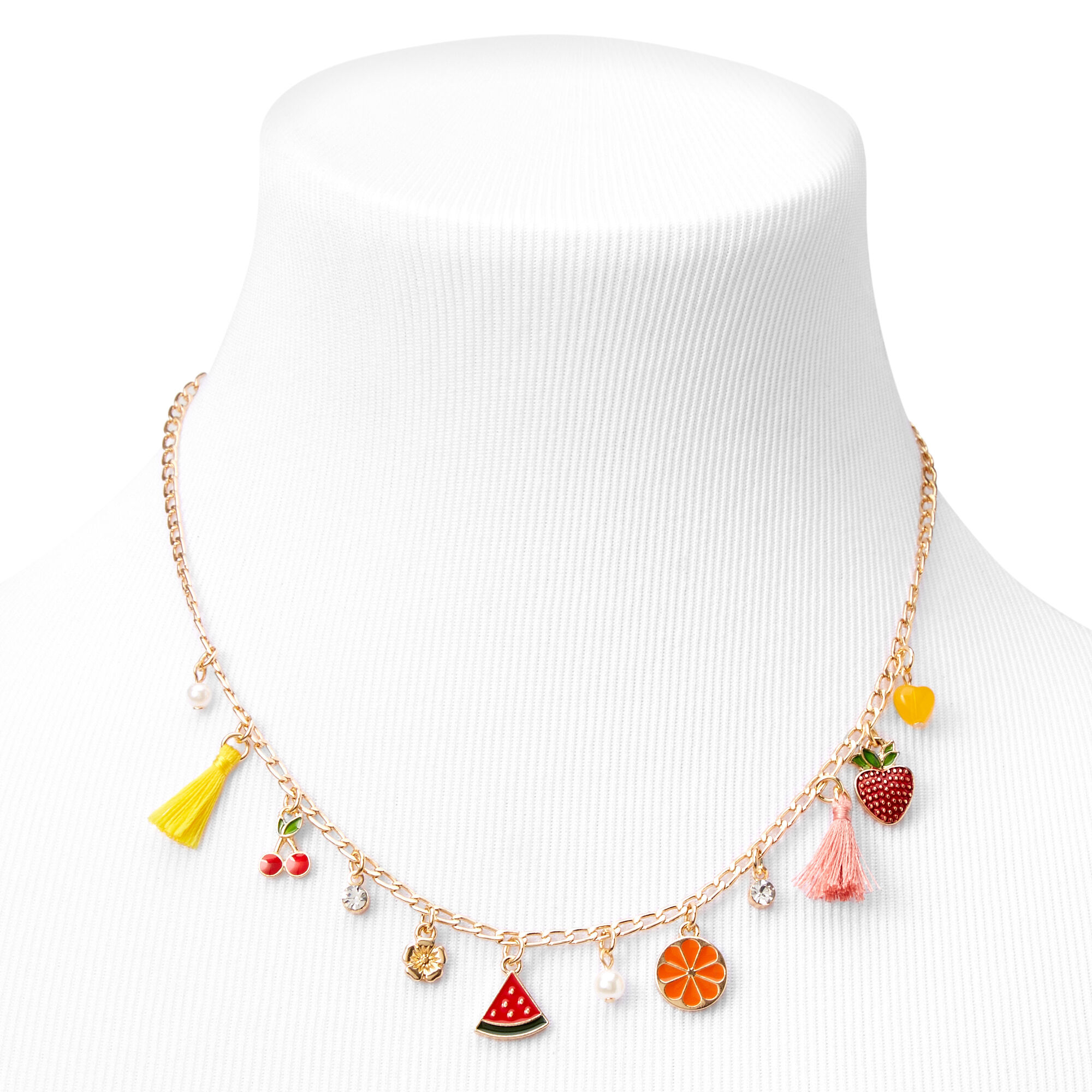 Gold Mixed Fruit Charm Chain Necklace,