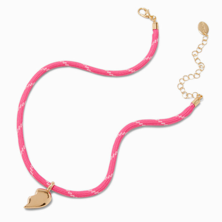 Best Friends Gold-tone Split Heart Pink Rope Pendant Necklaces - 2 Pack,