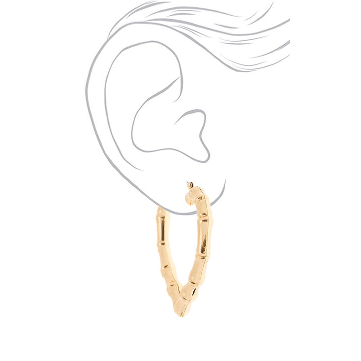 Gold 60MM Heart Bamboo Hoop Earrings,