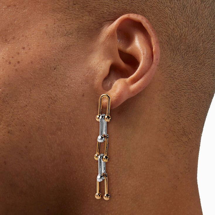 Mixed Metal Large Link Drop Earrings,