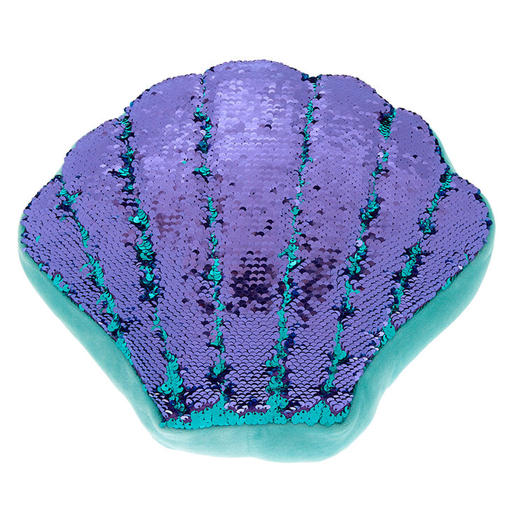 Oreiller coquillage sir&egrave;ne avec sequins r&eacute;versibles turquoise,