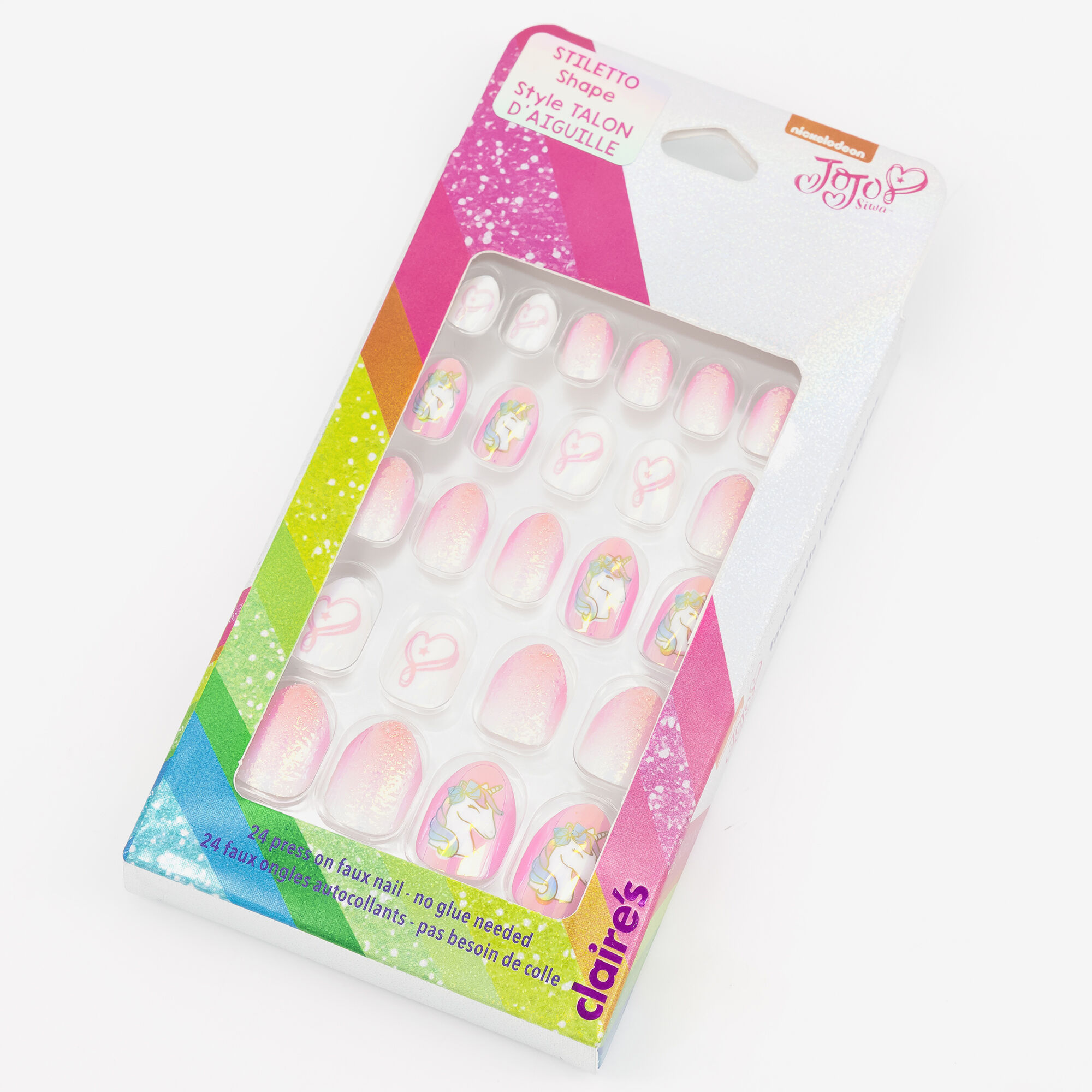 Claire's Faux ongles autocollants stiletto JoJo Siwa™ - Rose