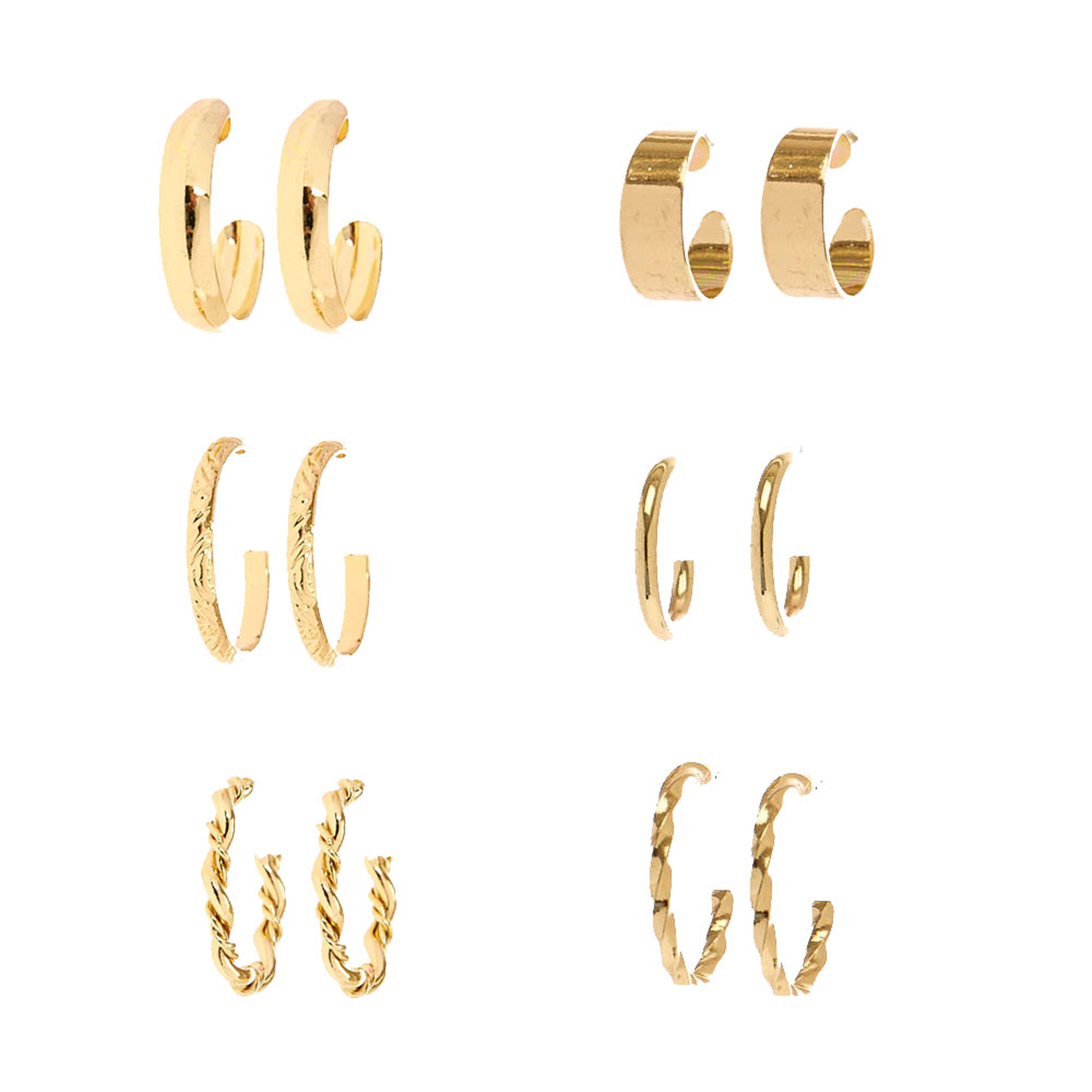 View Claires Tone Assorted Hoop Earrings 6 Pack Gold information