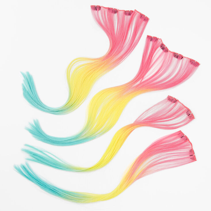 Rainbow Ombr&eacute; Faux Hair Clip In Extensions - 4 Pack,