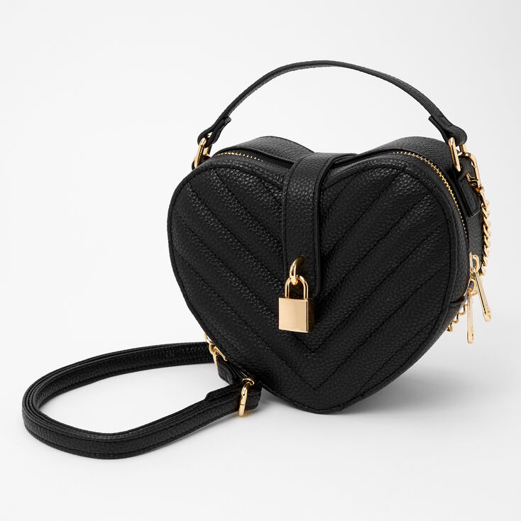 Claire's Sac à bandoulière cœur matelassé à chevrons - Noir