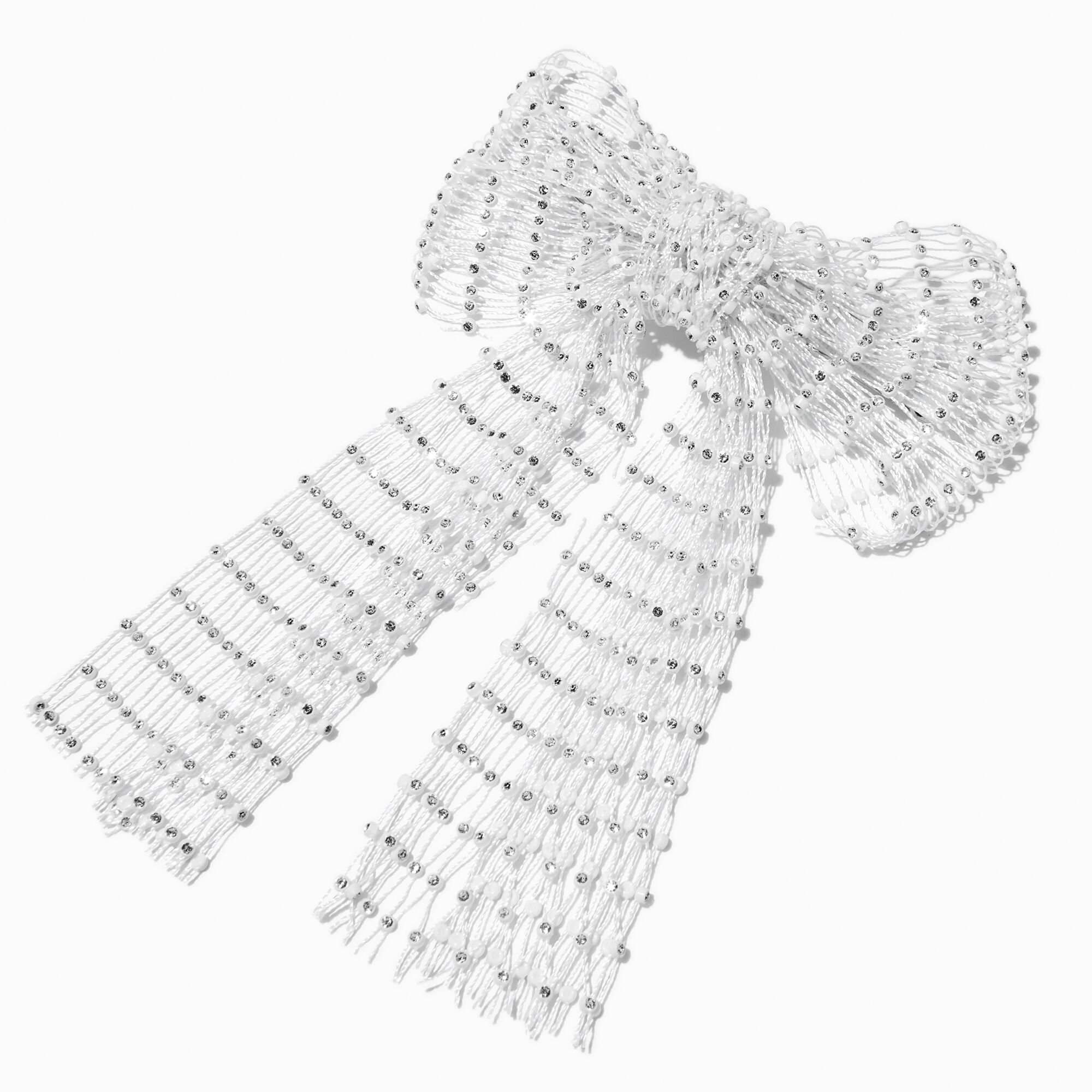 View Claires Crystal Mesh Bow Hair Clip White information
