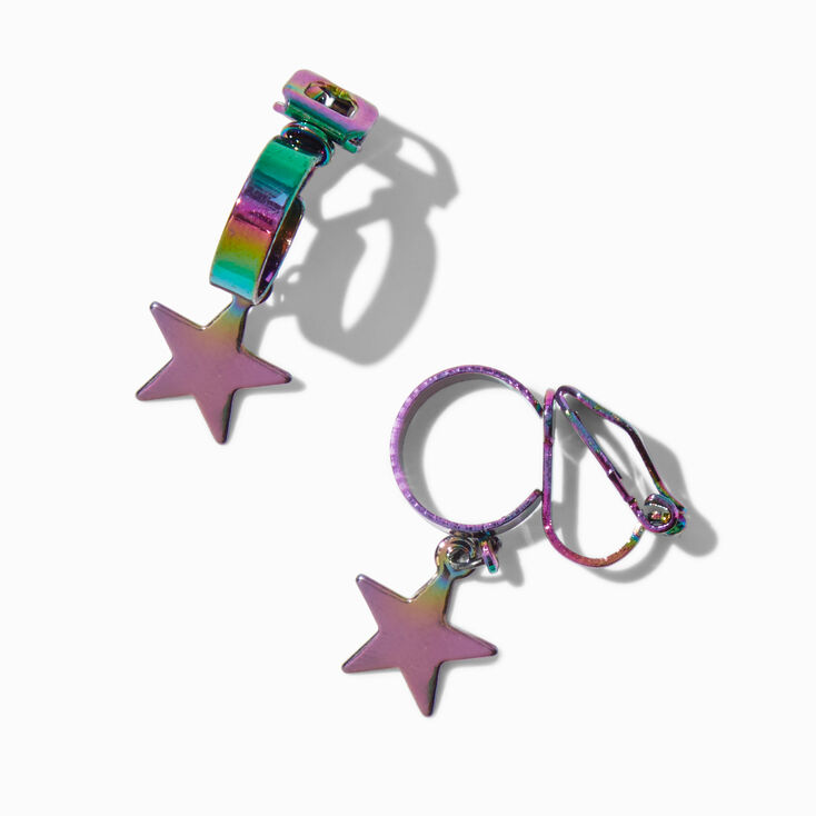 Pendantes &agrave; clip anneau et &eacute;toile anodis&eacute;es arc-en-ciel,