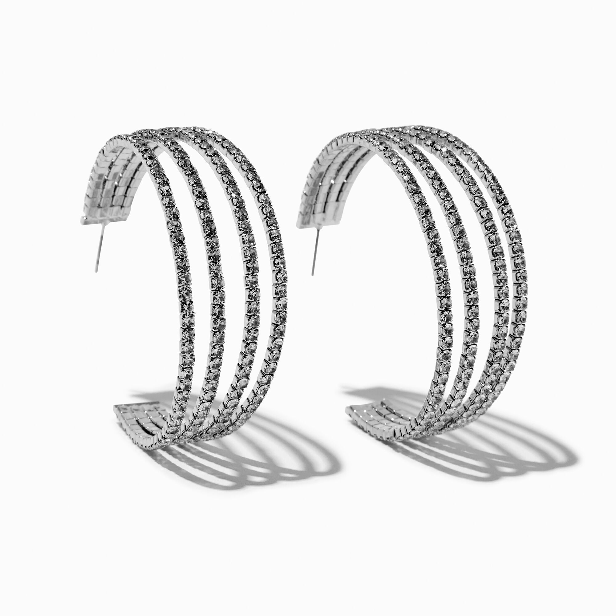 View Claires Tone Crystal MultiLayer 70MM Hoop Earrings Silver information