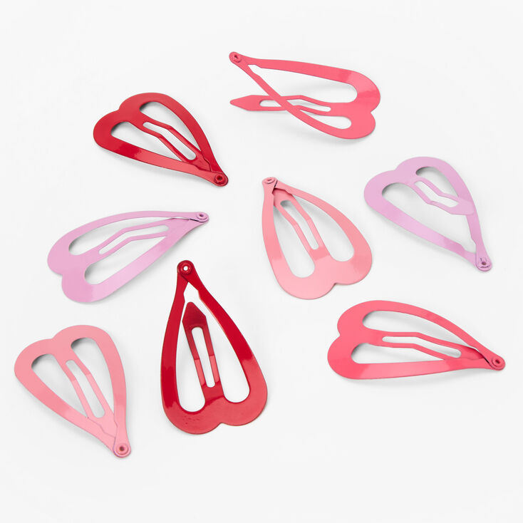 Pink, Purple &amp; Red Heart Snap Hair Clips - 8 Pack,