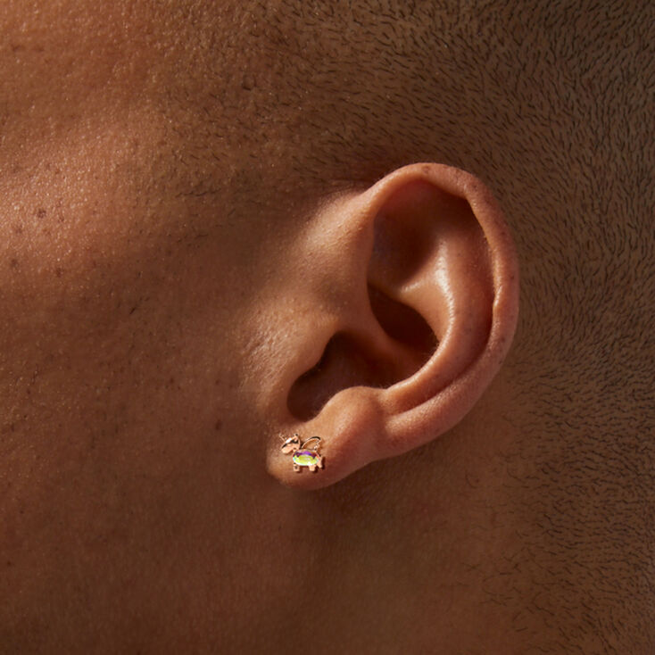 18K Gold Plated Rose Gold Cubic Zirconia Unicorn Stud Earrings,